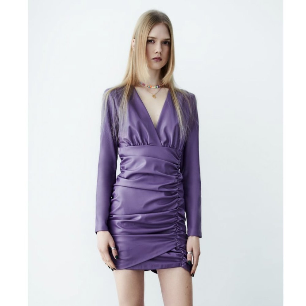 Zara Faux Leather Dress Long Sleeves in Purple - Picture 16 of 16